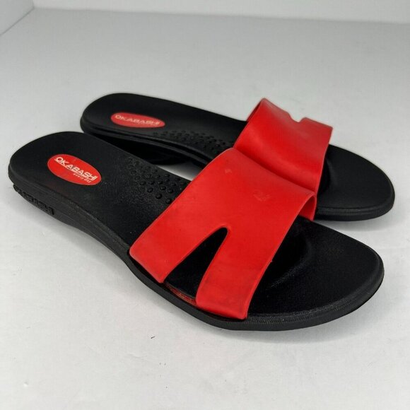 Okabashi Every Day Womens Black Red Sandals Slip On Flip Flops Size Small - Picture 2 of 9